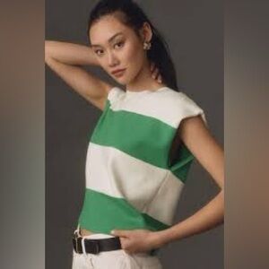 Anthropologie Cream Boxy Cap Sleeve Muscle Tee